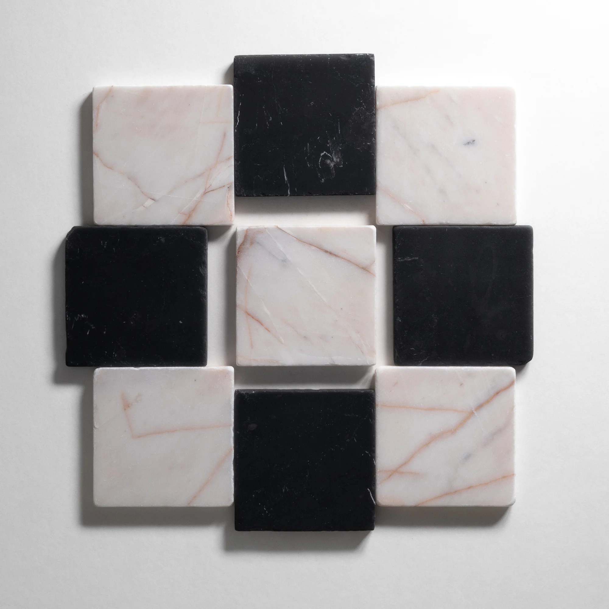 White #7 & Nero St. Gabriel  4"x4" Checkered Tumbled Marble - Image 3